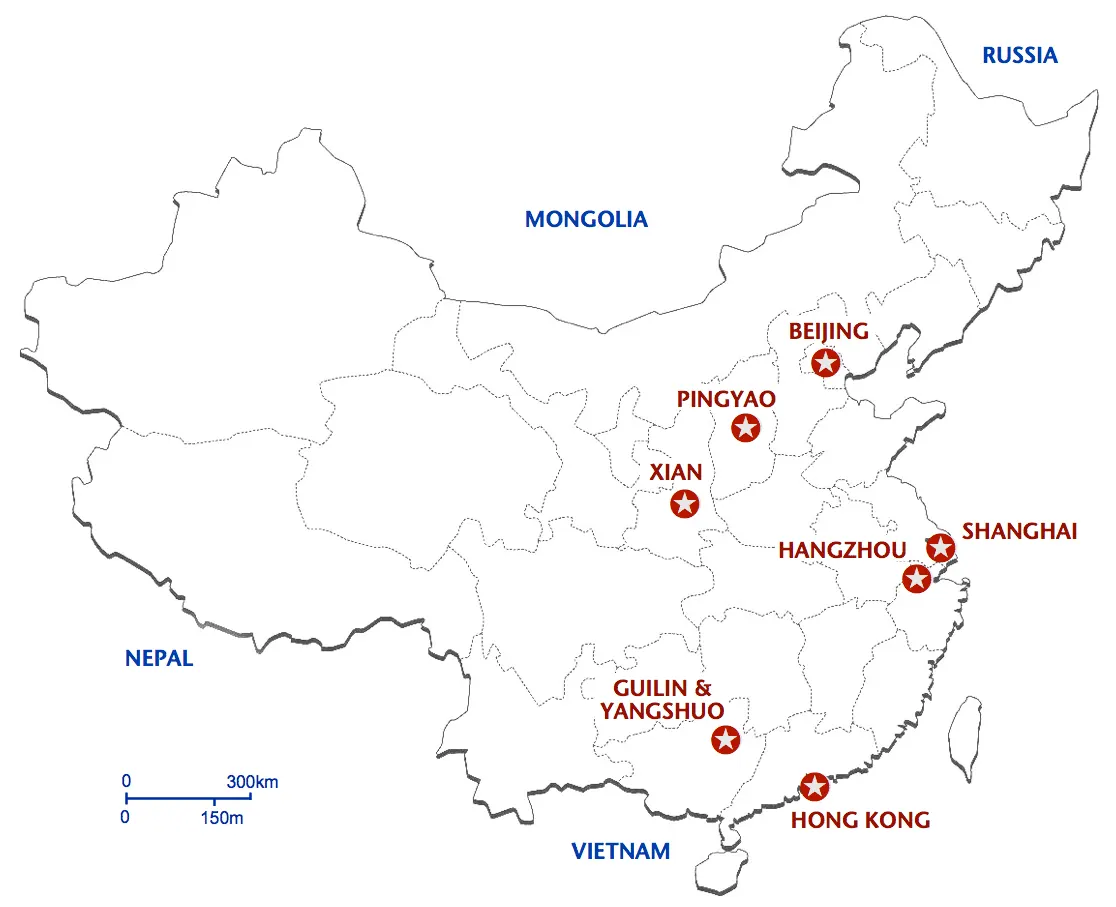 PG-16 Ancient & Modern China route map